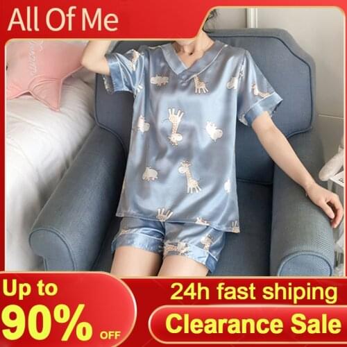 Women Pajamas Set Satin Sleepwear Sexy Womens Lingerie V-neck Nightwear Imitate Ice Silk Night Wear Homewear for Female Pyjamas