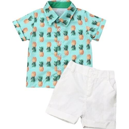 2021 Summer Toddler Newborn Kids Baby Boys Clothes Sets Pineapple Print T-shirt Tops+White Short Pants Outfits Sets 2pcs