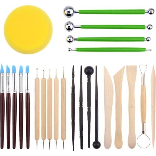 24 Pcs DIY Art Clay Pottery Tool set Crafts Clay Sculpting Tool kit Pottery & Ceramics Wooden Handle Modeling Clay Tools