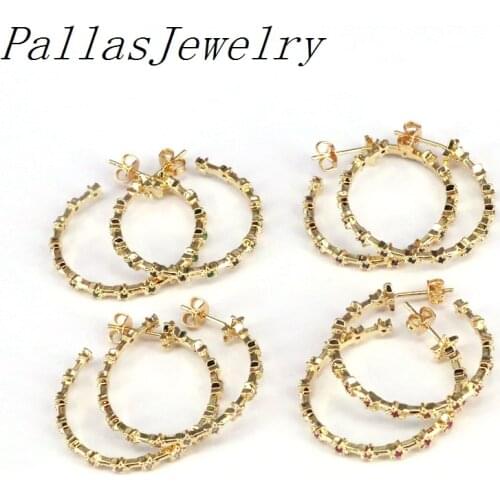 5Pairs, New Design Cubic Zirconia Hoop Earrings CZ Star Gold Color Copper Trendy for Women Gift Party Jewelry