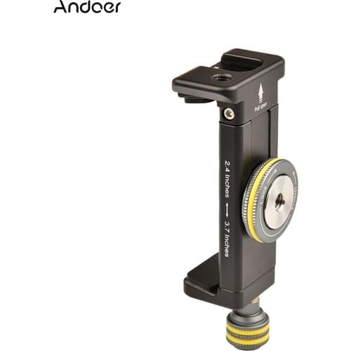 Andoer Smartphone Holder Clamp Tripod Mount with Triple 1/4-inch Threads Cold Shoe Mount for Phone Microphone LED Light Mounting