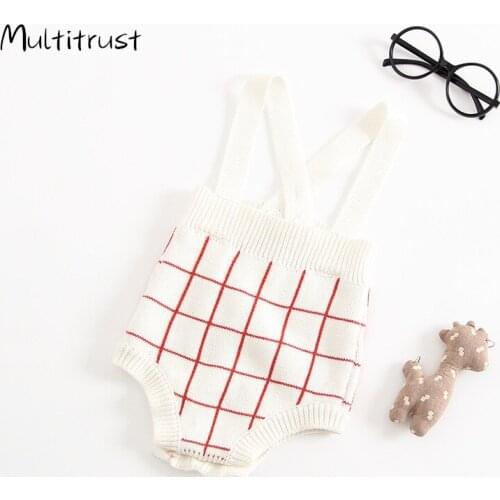 2020 Winter Kids Girls Boys One Piece Overalls Bodysuits Plaid Print Sleeveless Button Knit Warm Clothes