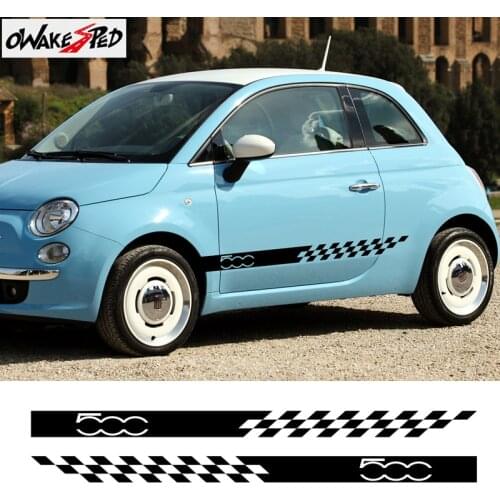 For FIAT 500 Car Sport Styling Door Side Skirt Stripes Stickers Lattice Flag Graphics Auto Body Accessories Vinyl Decals