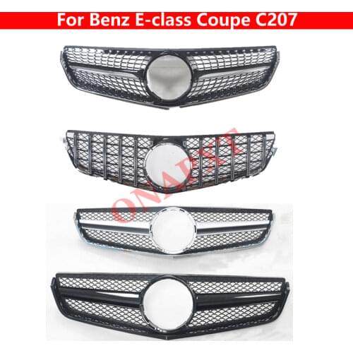 For Mercedes-Benz E-class Coupe C207 Silver Black ABS Front Bumper Center Grill Car Styling GT AMG Diamond Middle Grille