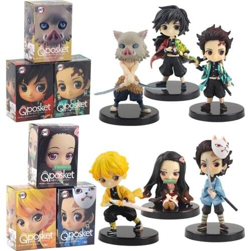 3pcs/set Kimetsu no Yaiba Nezuko Tanjirou Zenitsu Giyuu Inosuke PVC Action Figure Q.ver Anime Demon Slayer Figurine Toys Dolls