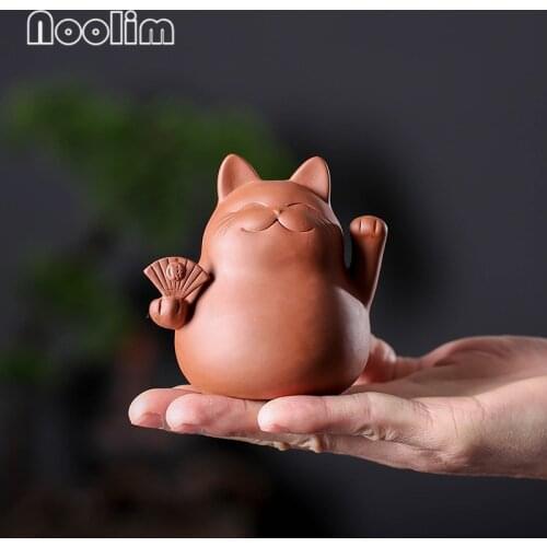Purple Clay Lucky Cat Tea Pet Handmade Cute Small Animal Figurines Creative Ceramic Crafts Teahouse Table Decoration Ornaments