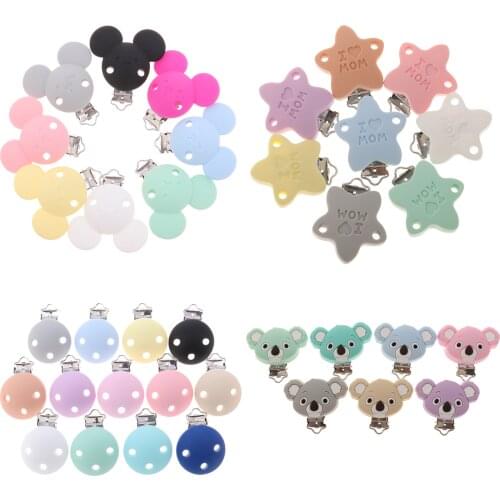 Fkisbox 2pcs Mouse Pacifier Clip Silicone Bead Baby Teether & Plastic Teething Accessories Nipple Clasps Toy DIY Round Koala