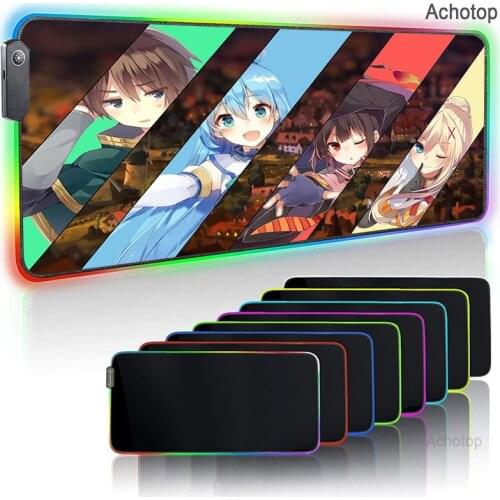 Kono Subarashii Anime Girl Gaming Computer Mousepad RGB Large Mouse Pad Gamer 7 Colour Mause Pad XXL Desk Play Mat with Backlit