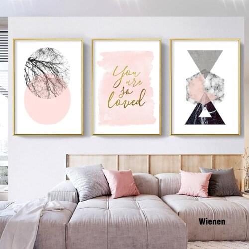 Love Quote Painting Nordic Abstract Pink Geometry Canvas Art Posters And Prints Wall Pictures For Living Room Modern Home Decor