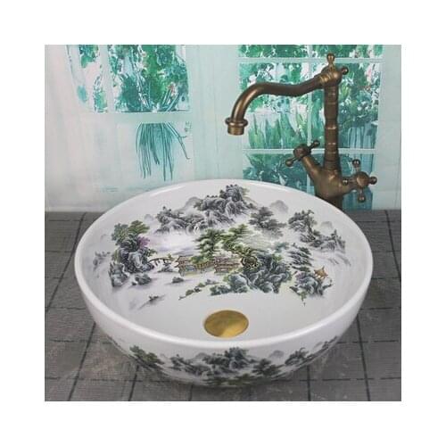Bathroom Artistic Ceramic Vessel Sink Bowl Faucet & Pop-up Drain Combo AB223