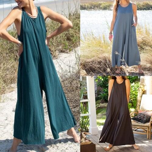 Female Jumpsuit, Adults Solid Color U-Neck Sleeveless Romper Suspender Trousers for Summer, S/M/L/XL/XXL