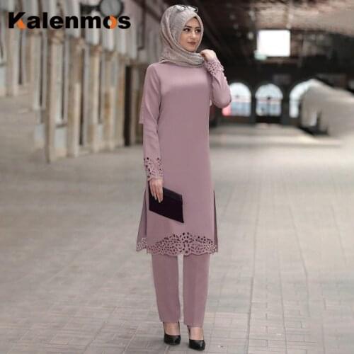 Two Piece Sets Tops and Pants Women Turkey Muslim Abaya Split Abaya Dresses Ramadan Moroccan Kaftan Islamic Clothing Dress Sets
