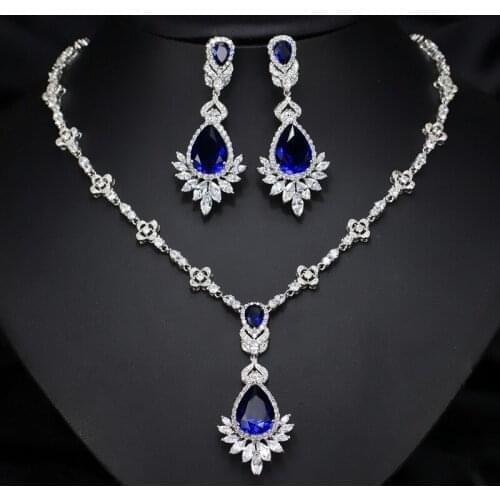 Fashion Luxury Bridal Wedding Jewelry 925 Sterling Silver AAA Zircon Necklace Earrings Jewelry Set