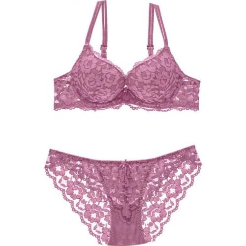 Women Lace Goddess Lingerie 2 Piece Bra and Thin Knickers Set Thick Padded Push-up Underwear Deep V Sexy Lace Bras 7 Color DN
