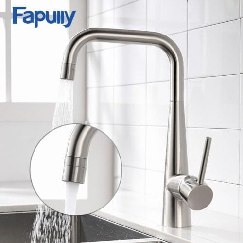 Fapully Kitchen Sink Faucet Single Handle Black Nickel Brass Taps 360 Rotate Swivel Hot Cold 2 Function Mixer Tap Torneira 1012