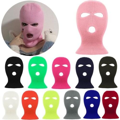 Full Face Cover Mask Three 3 Hole Balaclava Knit Hat Army Tactical CS Winter Ski Cycling Mask Beanie Hat Scarf Warm Face Masks