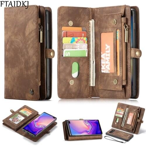 Multifunction PU Leather Zipper Wallet Case For Samsung S10E S7 Edge S8 S9 S10 Plus Note 8 9 Magnetic Detachable Filp Case Cover