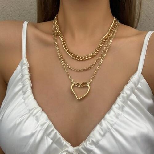 Lifefontier Multi-Layer Chains Hollow Big Heart Pendant Necklaces for Women Gold Color Metal Chain Necklace Jewelry Gift