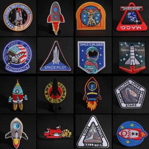 Cartoon Embroidered Alien Spaceship Patches Badges Space Rocket Astronauts For Boys Backpack T-shirt Clothing Handmade Applique