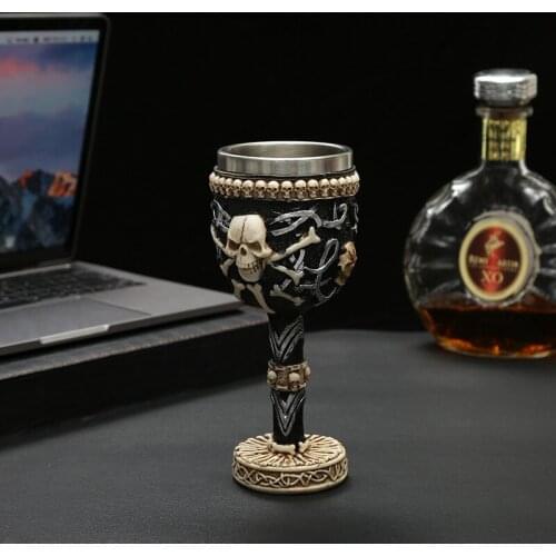 SET Teacup Skull Beer Mug Goblet 3D Resin Stainless Steel Skull Coffee Cup Champagne Red wine Cocktail glass Creativity hot sale