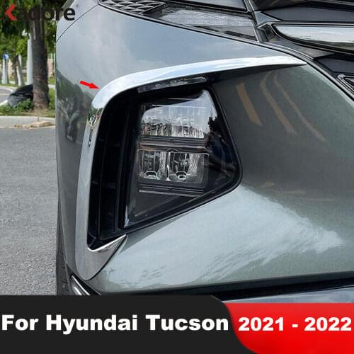 For Hyundai Tucson 2021 2022 Carbon Fiber Front Foglight Lamp Eyelid Cover Trim Fog Light Eyebrow Strip Sticker Car Styling 2pcs