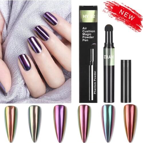 2020 New Hot 6 Color Nail Air Cushion Powder Pen Magic Aurora Mirror Effect Nail Polish Gel Pencil Nail Art Chalk Makeup Tool