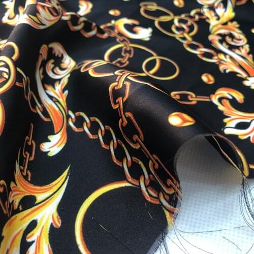 New Spring/Summer 21 Black Bottom Chain Direct Injection Through Bottom Non-stretch Satin High Custom Printed Surface Fabric