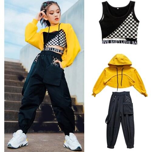 Girls Hip Hop Clothes Long Sleeved Hoodie Tops Loose Hiphop Pants Jazz Modern Dance Costumes Children Street Dance Wear DQS6239