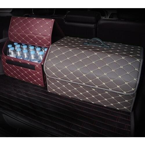 Car Organizer Trunk Storage Bag PU Leather Trunk Stowing Tidying Universal Auto Organizers Box with Lid Portable