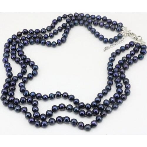 Natural Freshwater Pearl Round Beads Necklace 7-8mm Charms 3 Colors For Women Jewelry 3 Rows Chains Prom Gifts 17-19" B3457
