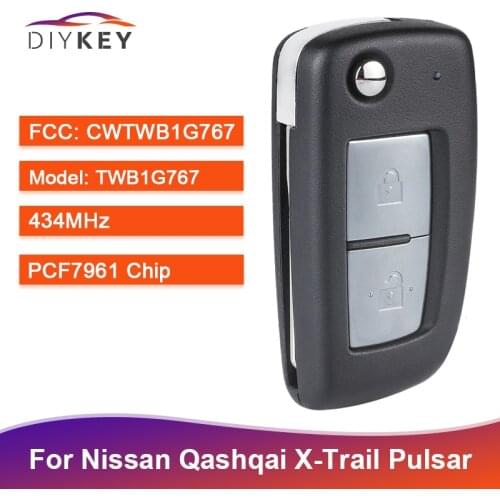 DIYKEY CWTWB1G767 433MHz PCF7961M Chip Flip Remote Key 2 Button for Nissan Qashqai J11 Pulsar C13 Juke F15 X-Trail T32 Micra