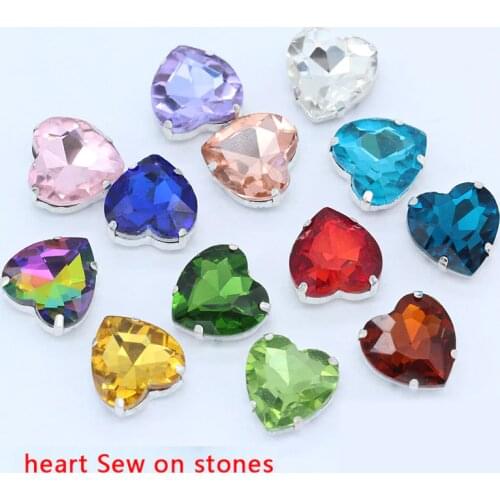 Heart crystal glass with silver claw Rhinestones shiny Heart crystal glass stones For Garment bead Decoration Jewelry making