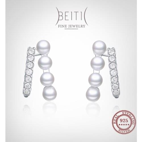 Beitil Fine Dazzling Zircon Elegant Pearl Stud Earrings For Women Fine Elegant 925 Sterling Silver Wedding Jewelry
