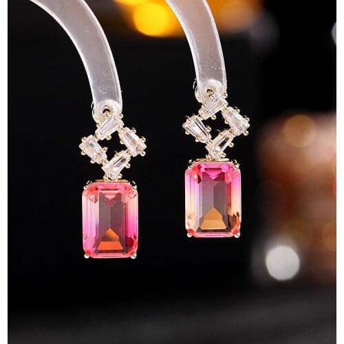 French Fashion Temperament Crystal Dangle Jewelry Cubic Zirconia Luxury Wedding Pendant Earrings 925 Silver Pin Brand Earings