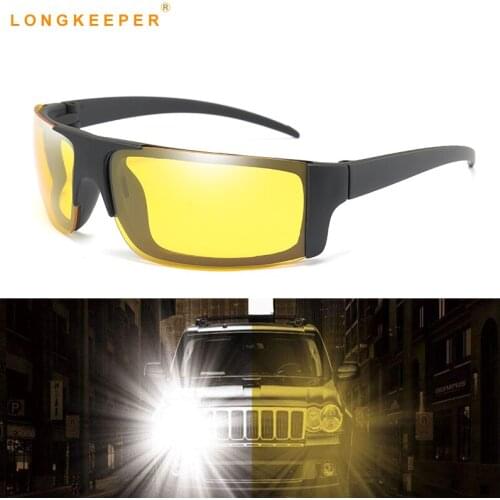 Longkeeper Night Vision Sunglasses Men Classic Brand Fashion Rimless Polarized Yellow Lens Glasses Drivers Square Goggles