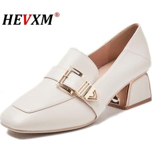 High Heel Shoes Square Heel Fashion Square Toe Shoes 2020 New Autumn High Heels British Style Small Leather Shoes Loafers D467