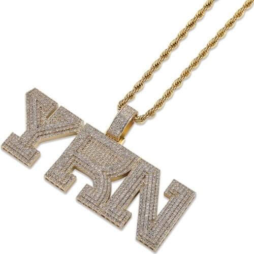Hip Hop Ice Out Bling Letters YRN Pendant Necklace for Men and Women Rock and Roll Biker Rapper Necklace