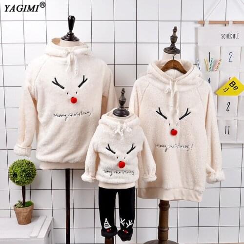 YAGIMI Family Christmas Sweaters 2021 New Year Xmas Hoodies Pajamas Warm Elk Embroidery Sweatshirt Baby Family Matching Clothes