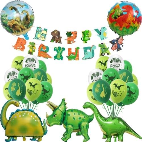 Green Dinosaur Foil Balloons Happy Birthday Decoration ROAR Dinosaur Party Baloons Banner Jungle Animal Dino Supplies Toy Globos