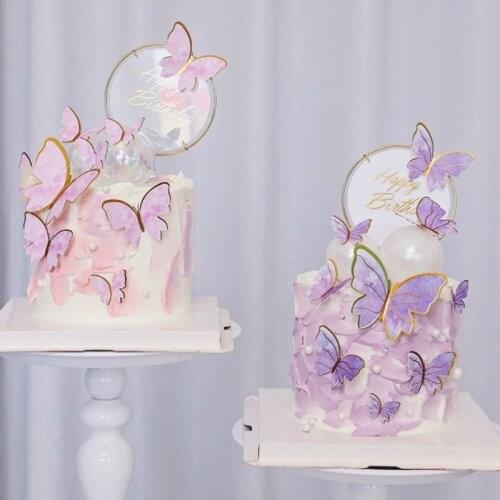 Happy Birthday Iron Art Acrylic Cake Topper DIY Hand Painted Butterfly Cake Decoration Candles Wedding Baby Shower Party Decor