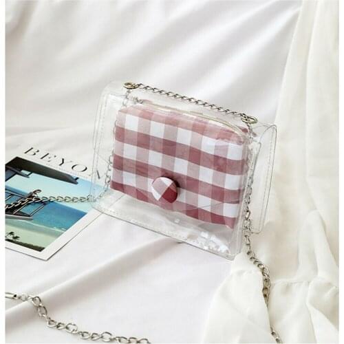 Women Transparent Handbag Shoulder Bag Clear Jelly Purse Clutch Plastic Tote Handbags Ladies Plaid Shoulder Bags