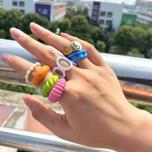 2021 Colorful Dripping Oil Geometric Chain Open Cooper Rings For Women Candy Color Hand-painted Knuckle Rings Jewelry