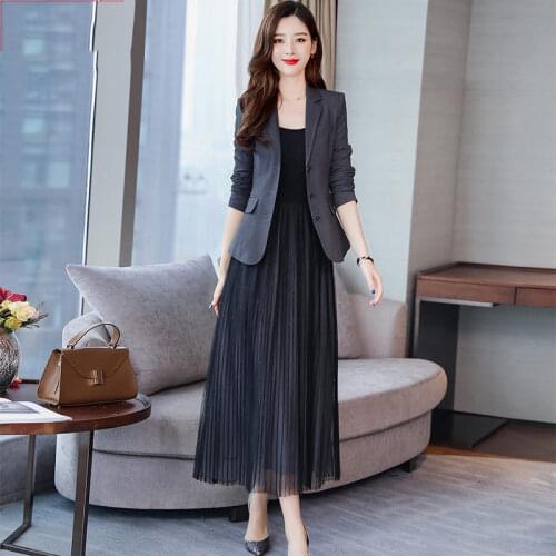 Two-piece Dress Female Spring and Autumn 2020 New Fashion Slim Fit Blazer Dress Suit For Ladies Elegant Sundress Outfit f1990