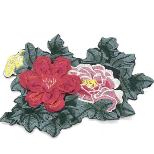 10pcs/Lot Embroidery Patches Letters Clothing Decoration Accessories Large Peony Diy Iron Heat Transfer Applique Iron Ons