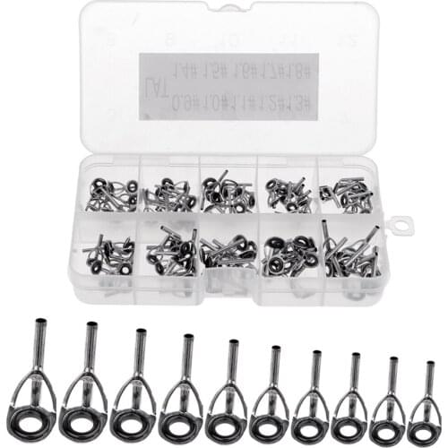 100pcs Fishing Rod Guides Line Rings Tips Fishing Rod Repair Kit Mixed Size Sea Boat Fishing Accessories