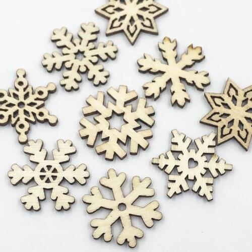 50pcs mix christmas snowflake pattern Natural wooden Scrapbooking Carft for Home decoration diy embellishment 25mm WB670