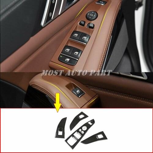 ABS Plastic Carbon Fiber Look Interior Window Lift Switch Button Frame Trim For BMW X5 G05 X7 G07 2019 4pcs LHD Car Decoration