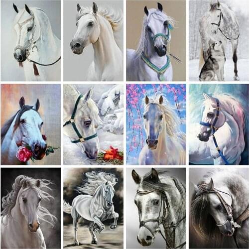White Horse Drawing 5D Diy Full Square and Round Diamond Painting Embroidery Cross Stitch Kit Wall Art Handcraft Home Decor