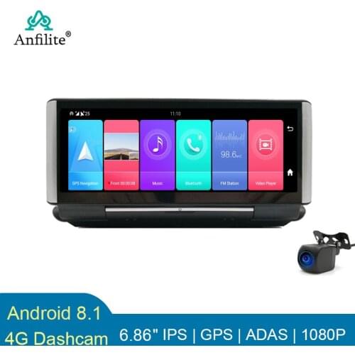 Anfilite 7 Inch Touch Screen 1080P 4G Android 8.1 Car DVR Dual lens recording 2GB+16GB GPS Navigation Dashcam With Free Maps