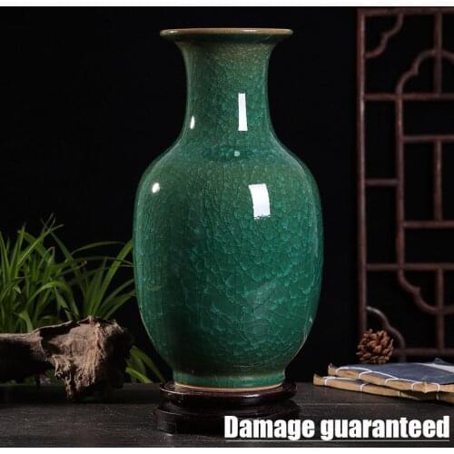 Antique Green Crack Glaze Embossed Ceramic Vase Home Decoration Porcelain Flower Vase Collection Vase